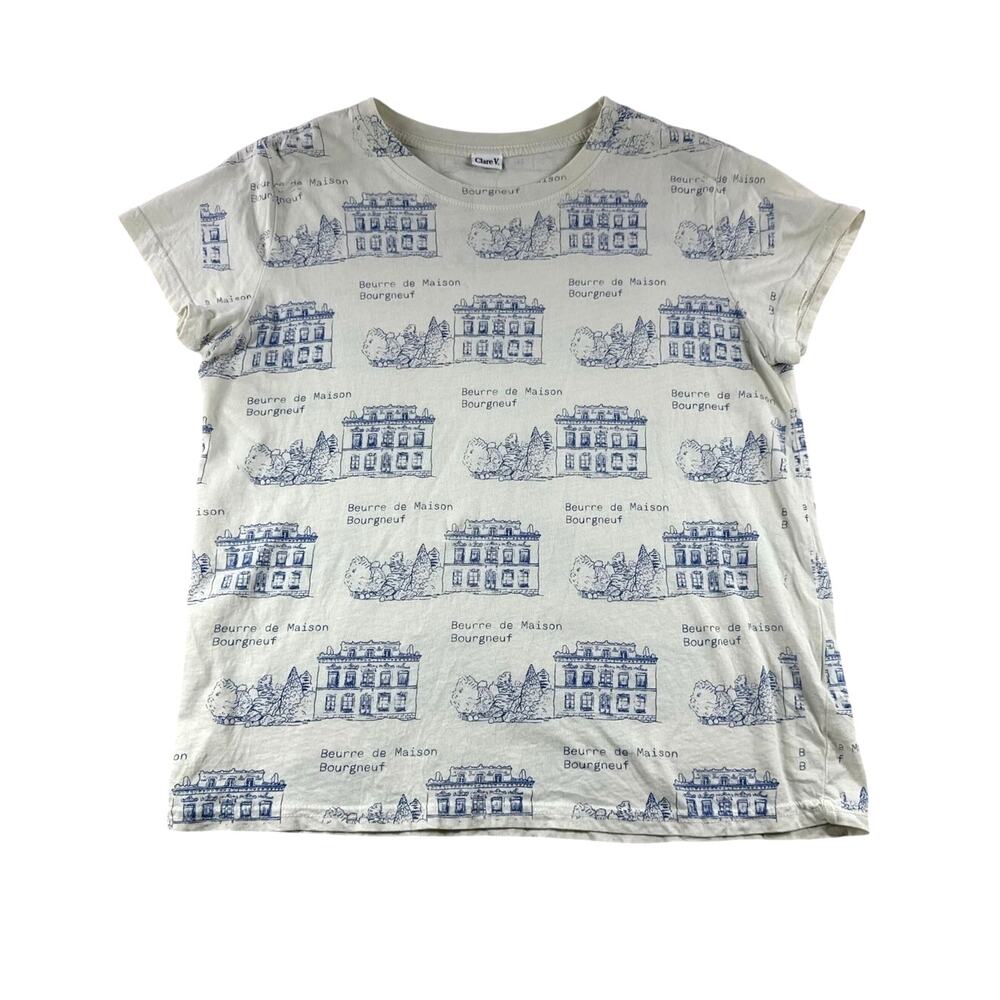 Clare V Beurre Classic Tee XS Graphic T Shirt Cream French Chateau Cotton Casual